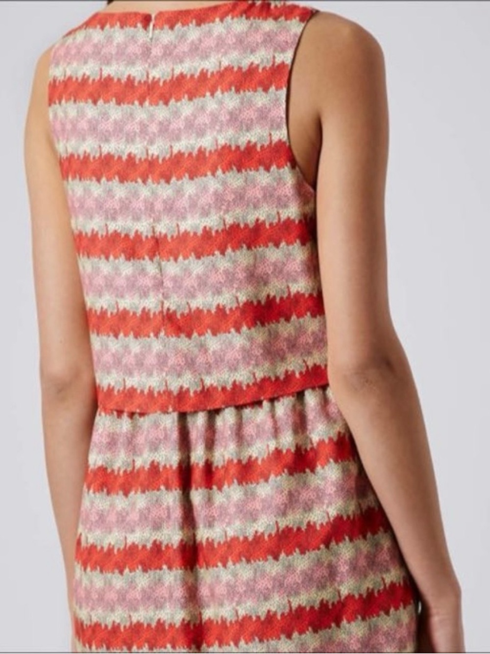 Topshop Red and Pink Linen Blend Striped Mini Dress Size 8 - Picture 3 of 9